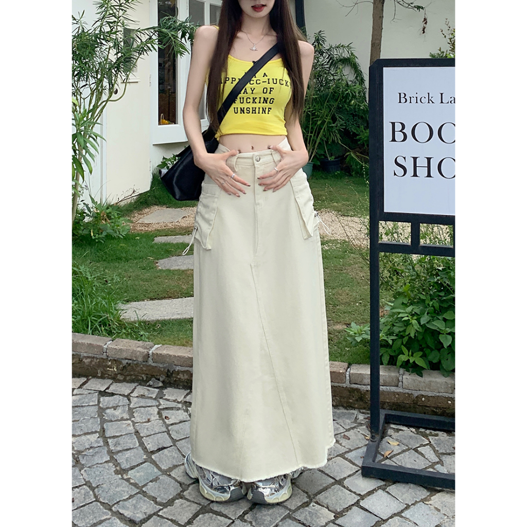 QADCOL Chân Váy Jean Chữ A Xẻ Tà Thời Trang Nữ Tính