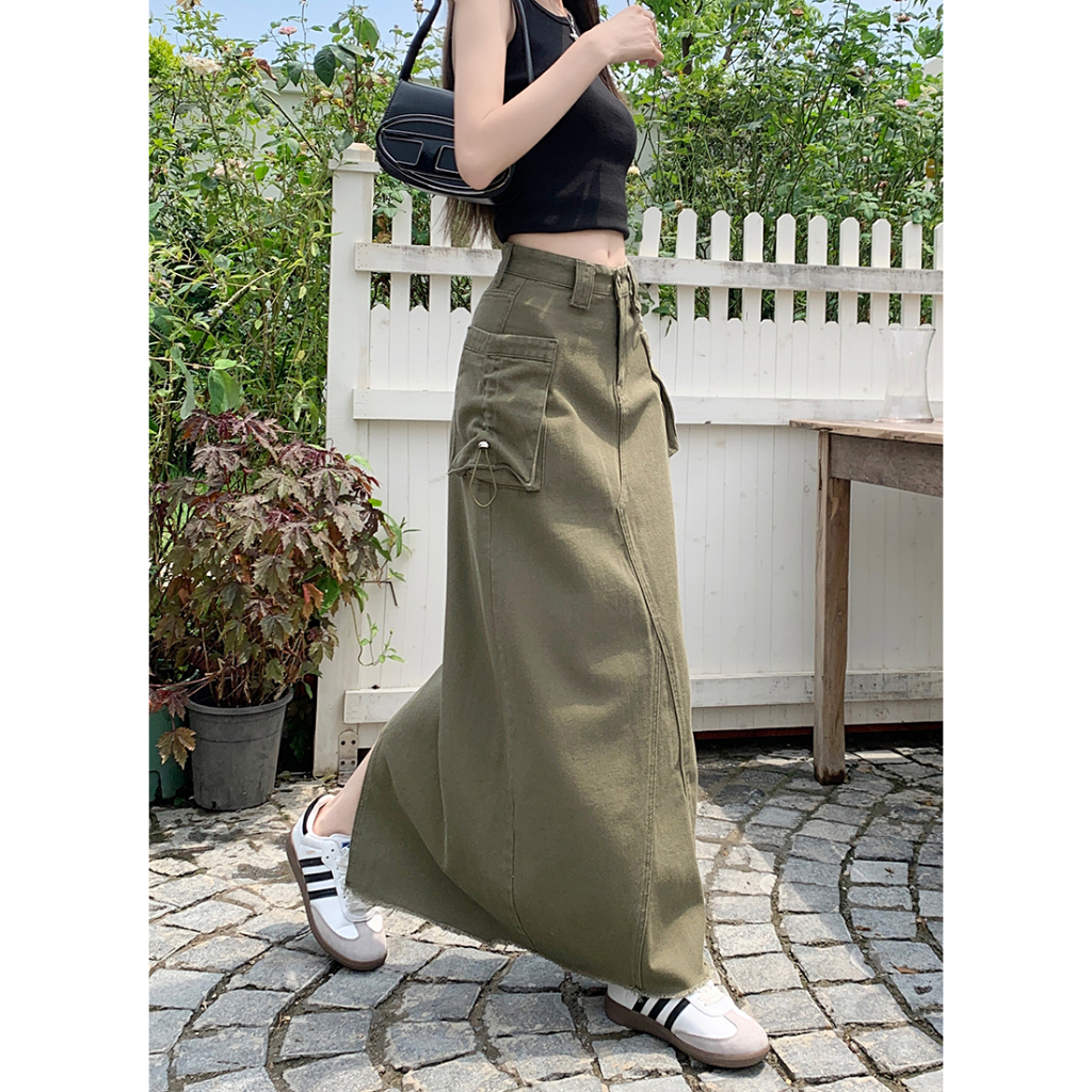 QADCOL Chân Váy Jean Chữ A Xẻ Tà Thời Trang Nữ Tính