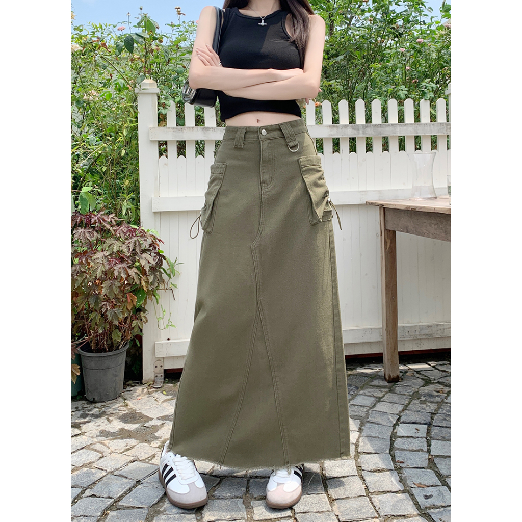QADCOL Chân Váy Jean Chữ A Xẻ Tà Thời Trang Nữ Tính