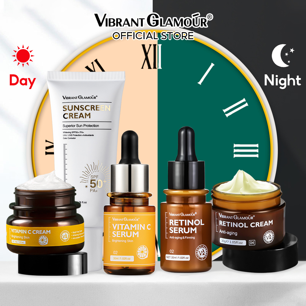 Set mỹ phẩm chăm sóc da VIBRANT GLAMOUR chống nắng retinol vitamin C hyaluronic acid 2.5% làm trắng da chống lão hóa