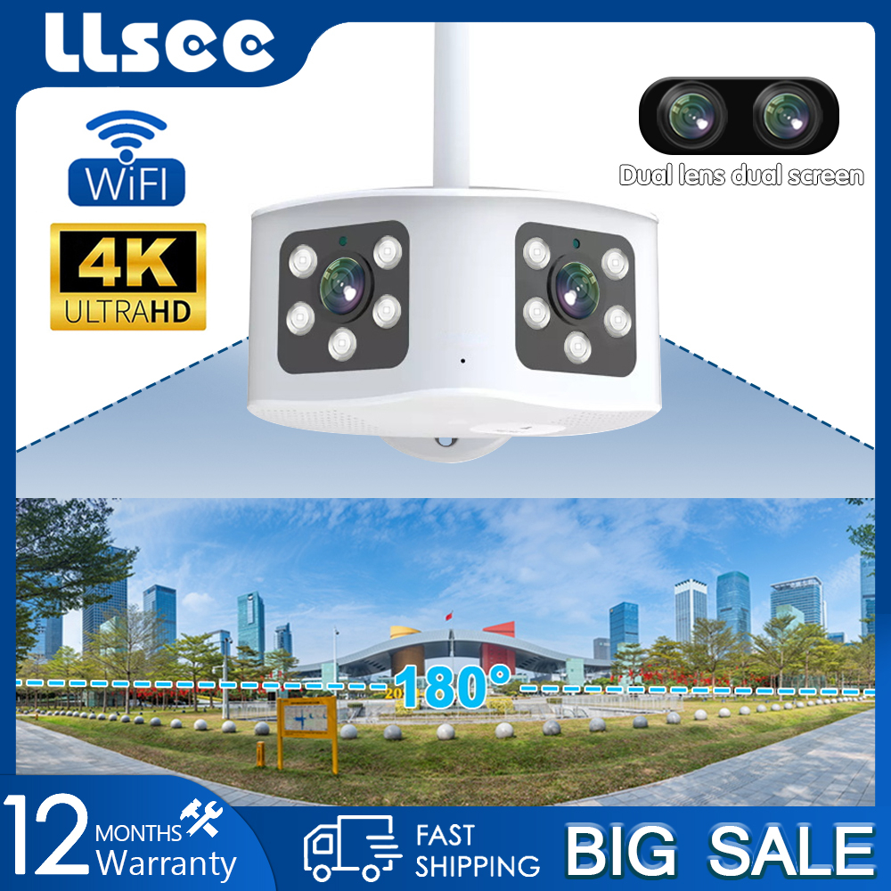 LLSEE Camera 2 mắt wifi không dây ngoài trời 4K/góc rộng 8.0mpx ultra HD tiêu chuẩn 180 độ/có màu ban đêm/gọi hai chiều