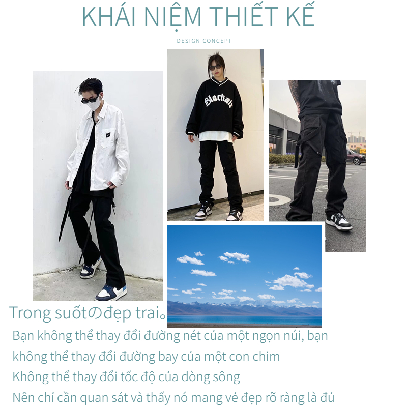 Quần jogger túi hộp nam ống rộng xuông tiêu chuẩn cargo pants trơn thời trang cho lưng thun co giãn băng bó quần jogger nam túi hộp
