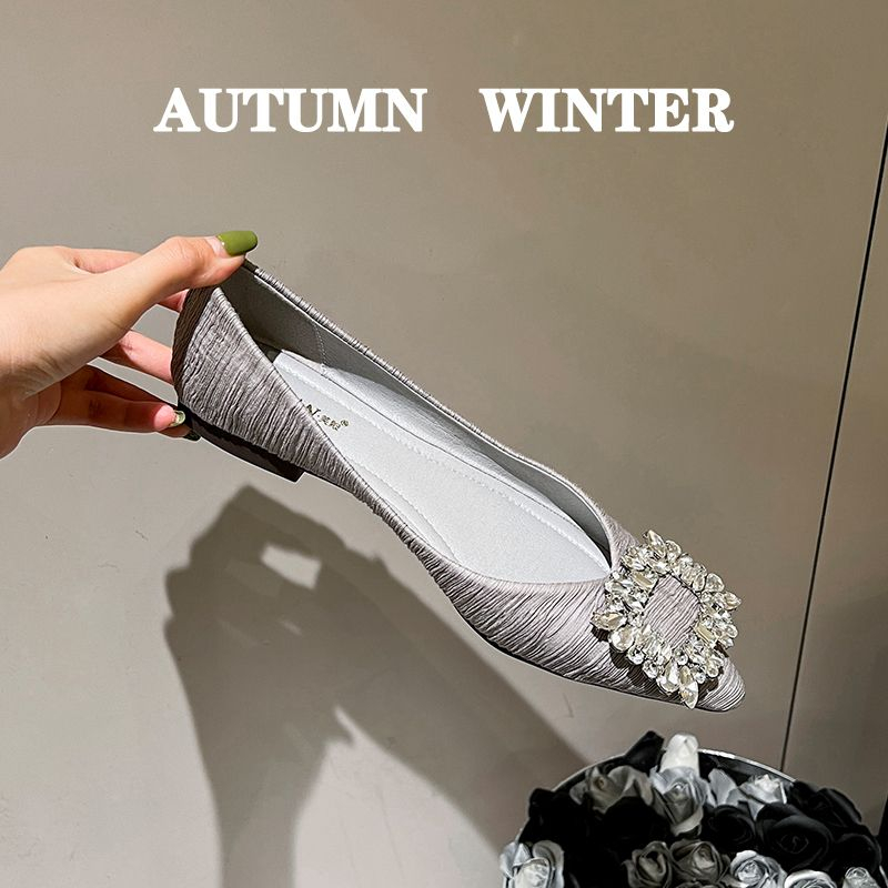 Giày Búp Bê Mũi Nhọn Đính Đá Mẫu Mới 2023 Size 33-44 Thời Trang