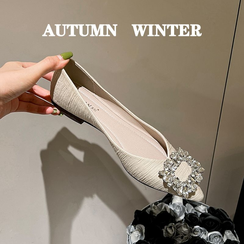 Giày Búp Bê Mũi Nhọn Đính Đá Mẫu Mới 2023 Size 33-44 Thời Trang