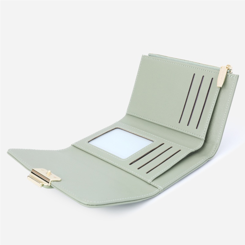 Ví Ngắn Gập Ba Bằng Da PU Có Khóa Kéo Đơn Giản Phong Cách Hàn Quốc Cho Nữ