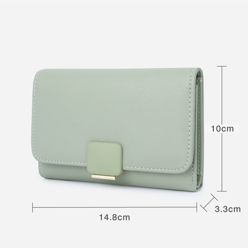 Ví Ngắn Gập Ba Bằng Da PU Có Khóa Kéo Đơn Giản Phong Cách Hàn Quốc Cho Nữ