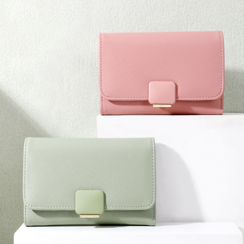 Ví Ngắn Gập Ba Bằng Da PU Có Khóa Kéo Đơn Giản Phong Cách Hàn Quốc Cho Nữ