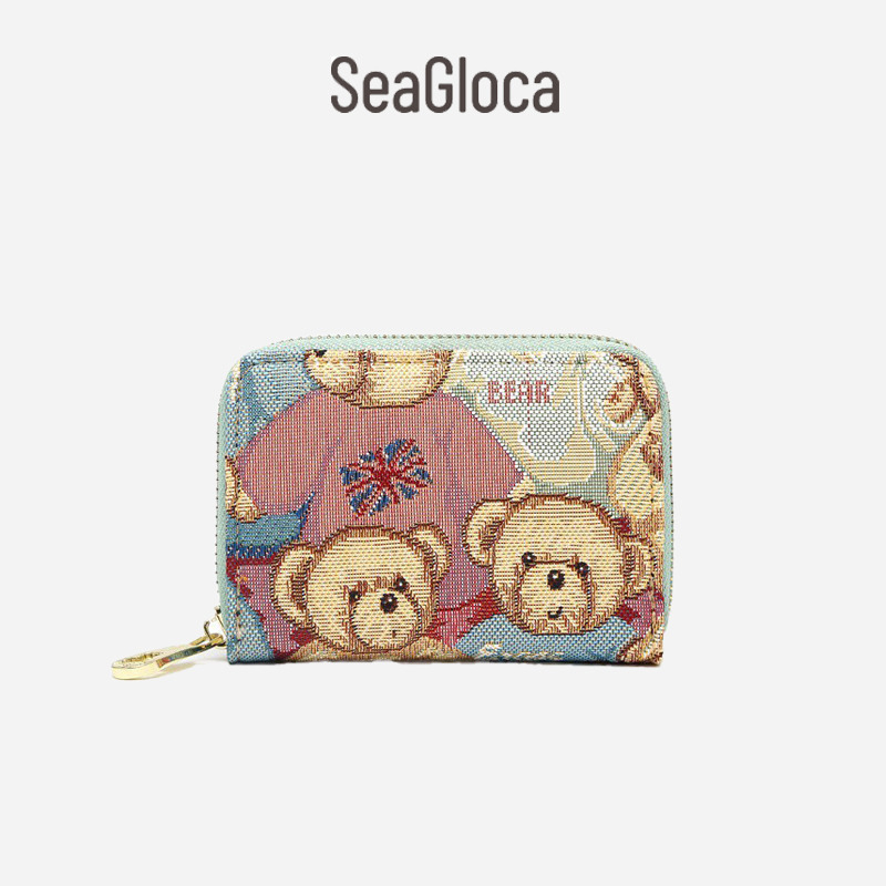 Ví Đựng Thẻ SeaGloca Thêu Họa Tiết Gấu Nhỏ Xinh Xắn Cho Nữ