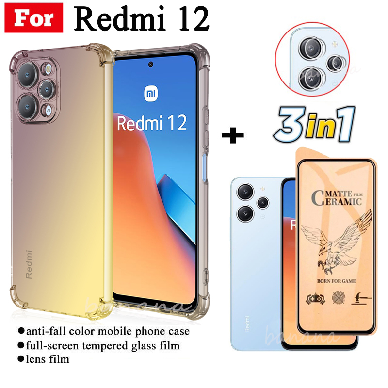 Ốp Điện Thoại Kính Cường Lực 3 Trong 1 Chống Rơi Cho Redmi 12 Note 12S 12 4G 5G