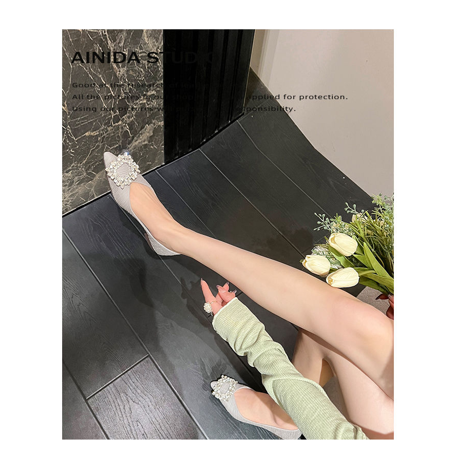 Giày Búp Bê Mũi Nhọn Đính Đá Mẫu Mới 2023 Size 33-44 Thời Trang