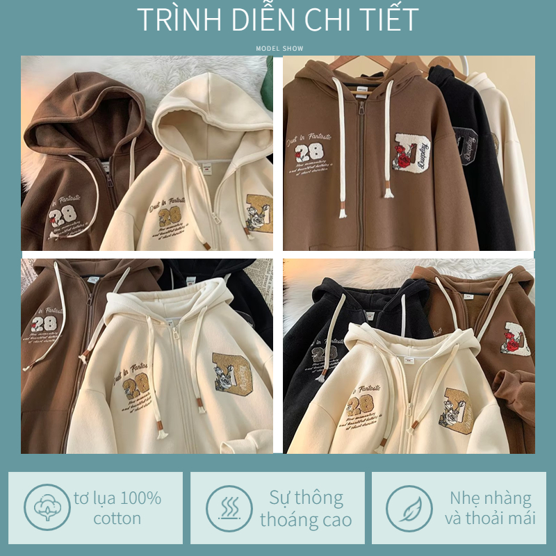Áo Khoác Hoodie Dáng Rộng unisex Màu Trơn Có Khóa Kéo Thời Trang áo khoác hoodie nam Hàn Quốc Cho Cặp Đôi áo khoác đôi nam nữ