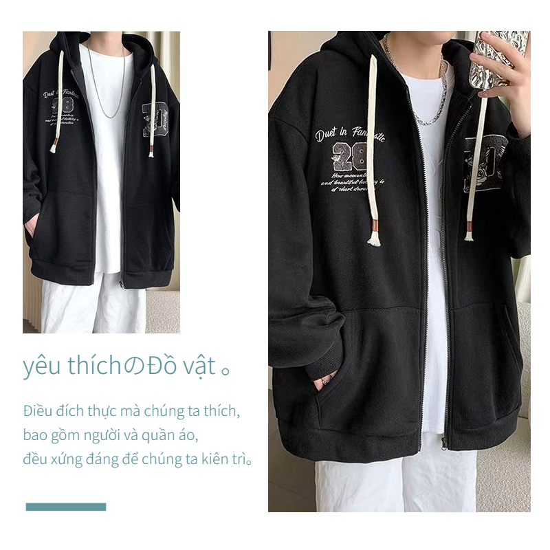 Áo Khoác Hoodie Dáng Rộng unisex Màu Trơn Có Khóa Kéo Thời Trang áo khoác hoodie nam Hàn Quốc Cho Cặp Đôi áo khoác đôi nam nữ
