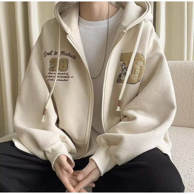 Áo Khoác Hoodie Dáng Rộng unisex Màu Trơn Có Khóa Kéo Thời Trang áo khoác hoodie nam Hàn Quốc Cho Cặp Đôi áo khoác đôi nam nữ