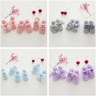 Set 3 đôi tất cotton chống trượt đính nơ xinh xắn cho bé