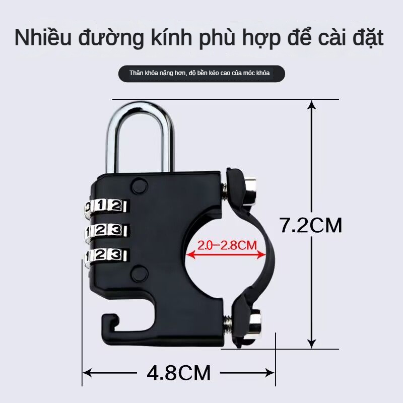 Ổ Khóa Mũ Bảo Hiểm Chống Sốc Siêu Bền Tiết Kiệm Không Gian 2.2cm-2.8cm PGIA
