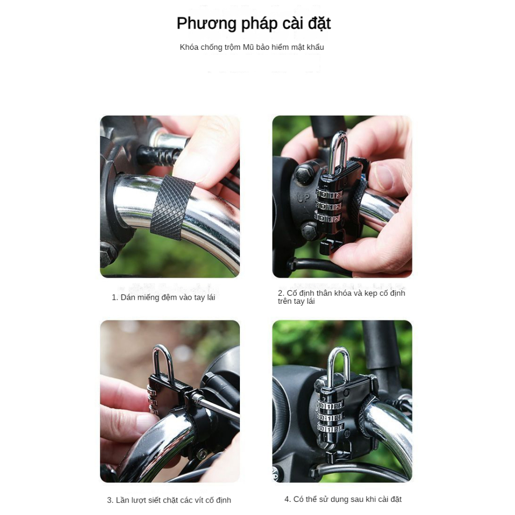 Ổ Khóa Mũ Bảo Hiểm Chống Sốc Siêu Bền Tiết Kiệm Không Gian 2.2cm-2.8cm PGIA