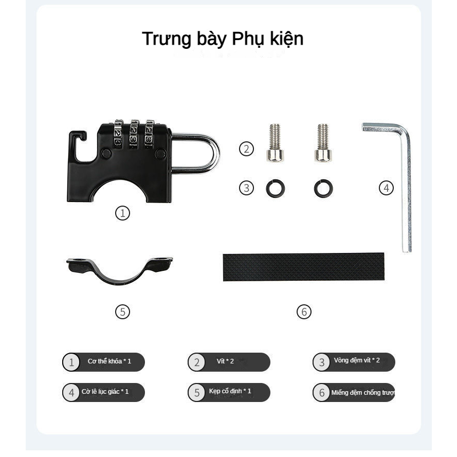 Ổ Khóa Mũ Bảo Hiểm Chống Sốc Siêu Bền Tiết Kiệm Không Gian 2.2cm-2.8cm PGIA