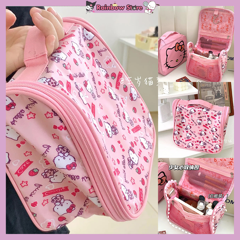 Túi Đựng Mỹ Phẩm Cỡ Lớn In Hoạt Hình Hello kitty Kiểu Nhật Bản Chuyên Dùng Mang Đi Du Lịch