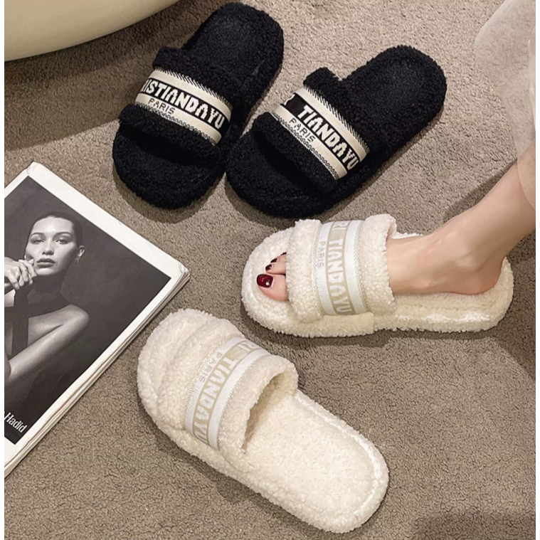 Dép Lông Nhung Đế Dày Chống Trượt Thời Trang 023 Dành Cho Nữ Lật
