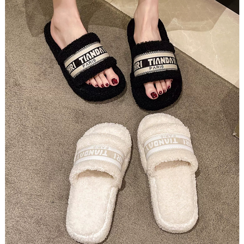 Dép Lông Nhung Đế Dày Chống Trượt Thời Trang 023 Dành Cho Nữ Lật
