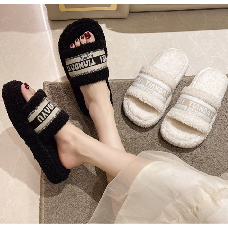 Dép Lông Nhung Đế Dày Chống Trượt Thời Trang 023 Dành Cho Nữ Lật