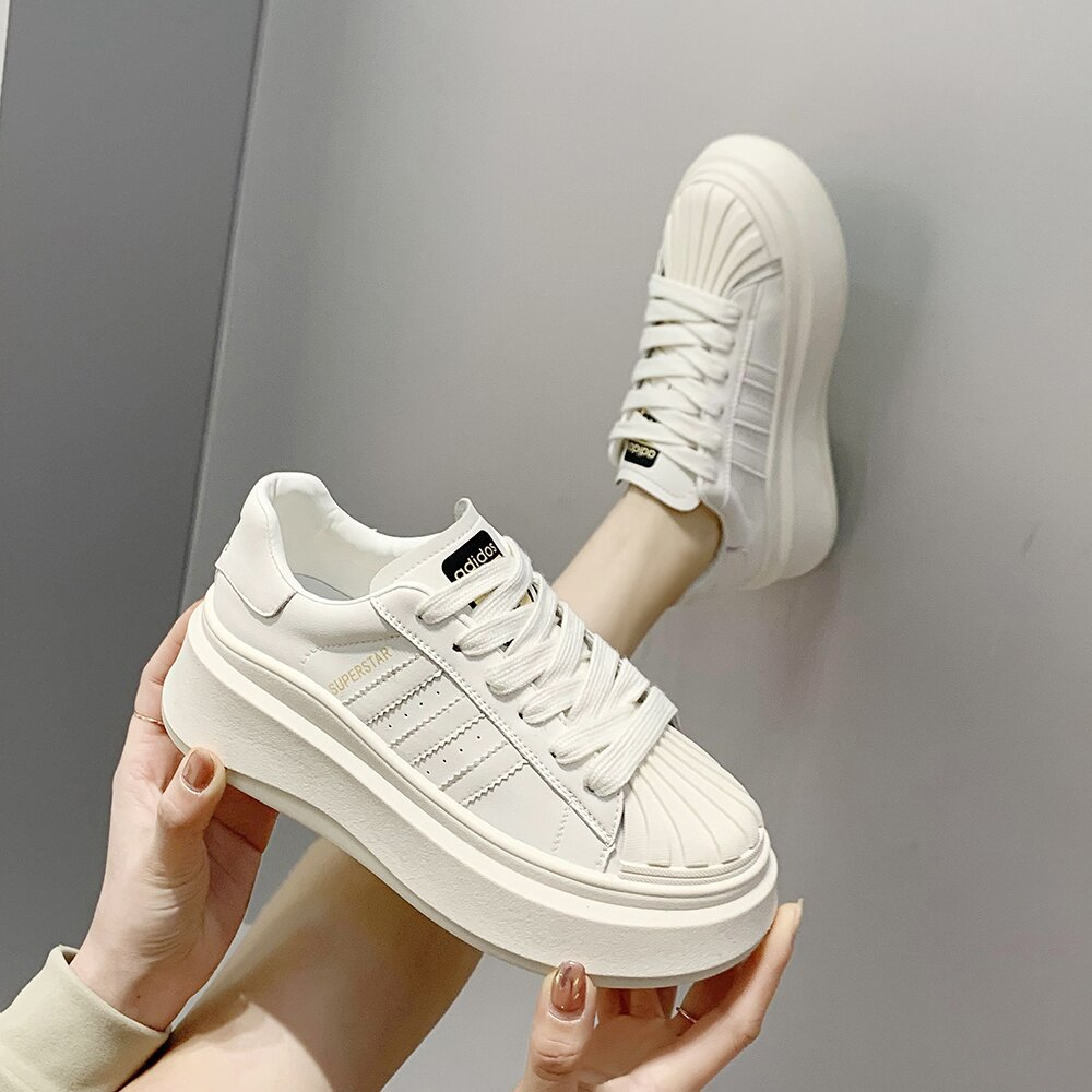 Giày Thể Thao Đế Dày 4CM Màu Trắng Phong Cách Hàn Quốc Thời Trang Mùa Hè 2023 Mới