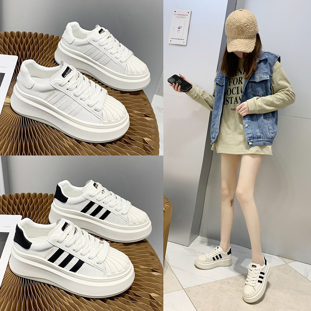 Giày Thể Thao Đế Dày 4CM Màu Trắng Phong Cách Hàn Quốc Thời Trang Mùa Hè 2023 Mới