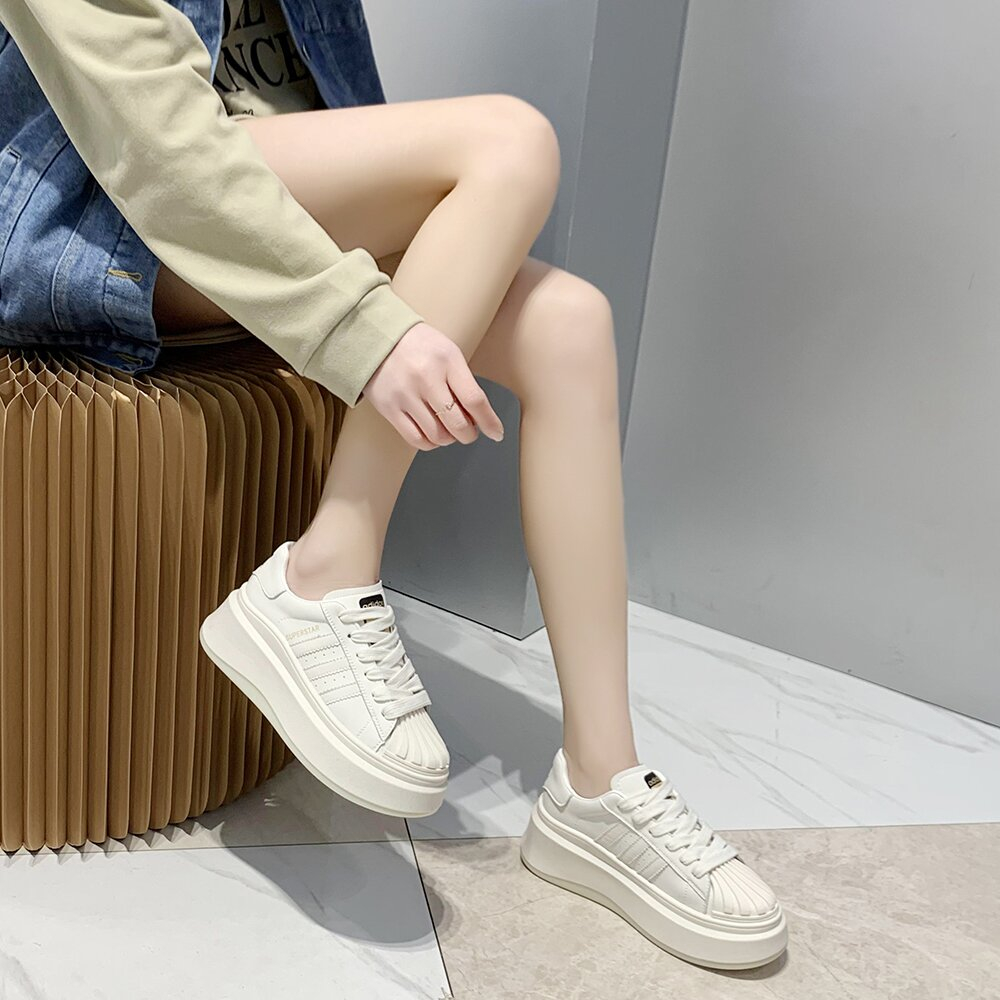 Giày Thể Thao Đế Dày 4CM Màu Trắng Phong Cách Hàn Quốc Thời Trang Mùa Hè 2023 Mới