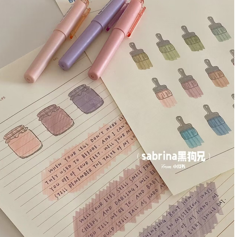 Ohaya Bộ Bút Lông Đánh Dấu Ghi Chú Đầu Mềm Bắt Sáng Ngắn Bút Lông Màu Nước Bỏ Túi Bảo Vệ Mắt
