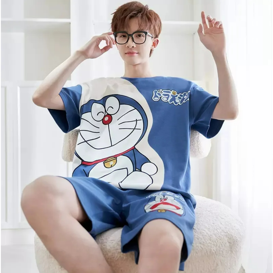 Bộ Đồ Ngủ Ngắn Tay Họa Tiết Hoạt Hình Phong Cách Hàn Quốc Cho Nam
