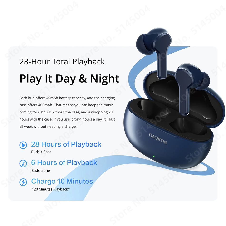 Tai Nghe Nhét Tai Bluetooth 5.3 Chống Ồn / Chống Thấm Nước IPX5 realme buds T100