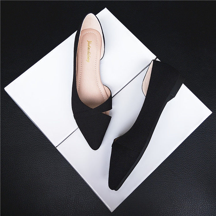 Giày Búp Bê Da Lộn Mũi Nhọn Đế Bằng Thanh Lịch Thời Trang Hè 2023 Phong Cách Hàn Quốc Cho Nữ Size 33-44