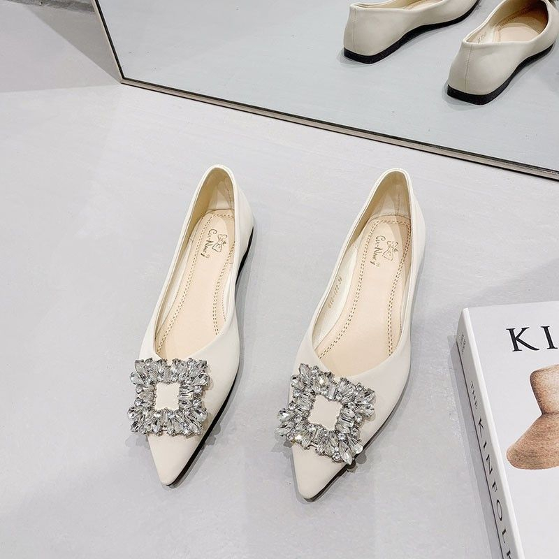 Giày Búp Bê Da Mềm Mũi Nhọn Đính Đá Thời Trang 2023 Cho Nữ Size 33-46
