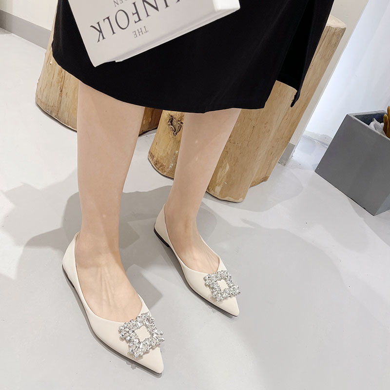 Giày Búp Bê Da Mềm Mũi Nhọn Đính Đá Thời Trang 2023 Cho Nữ Size 33-46