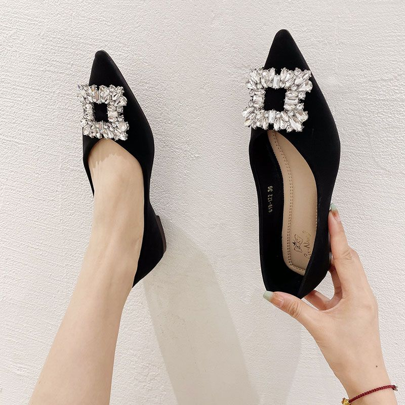 Giày Búp Bê Da Mềm Mũi Nhọn Đính Đá Thời Trang 2023 Cho Nữ Size 33-46