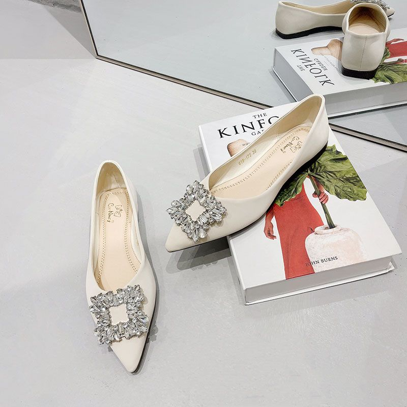 Giày Búp Bê Da Mềm Mũi Nhọn Đính Đá Thời Trang 2023 Cho Nữ Size 33-46