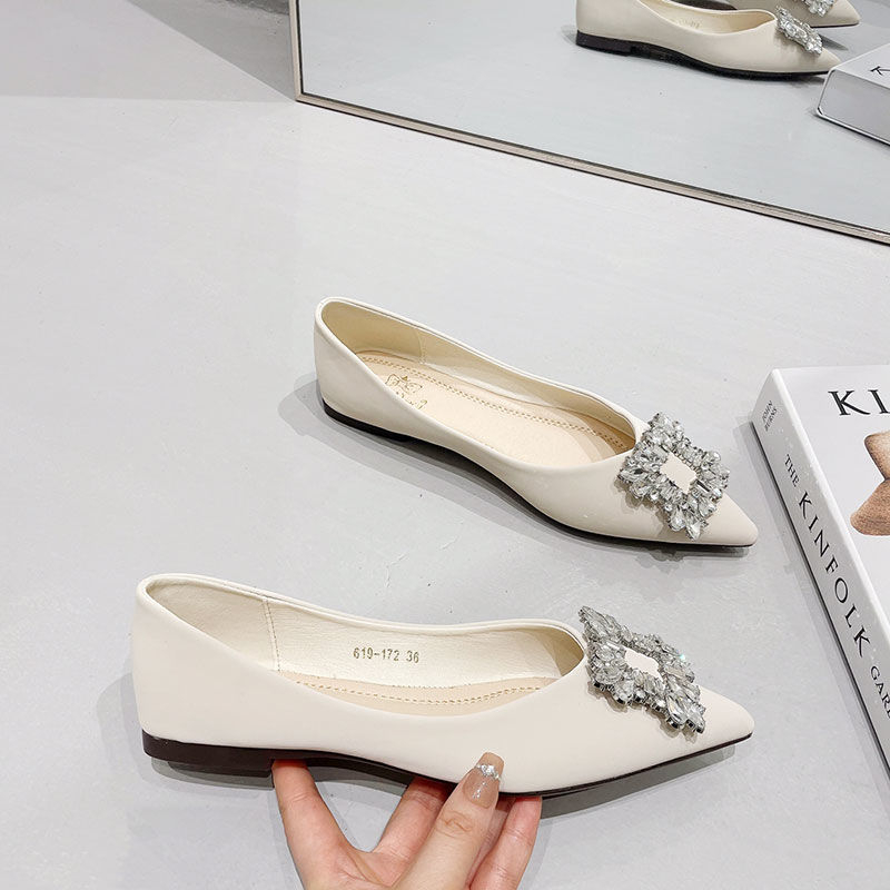 Giày Búp Bê Da Mềm Mũi Nhọn Đính Đá Thời Trang 2023 Cho Nữ Size 33-46