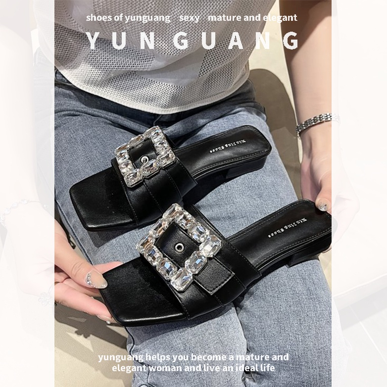 Yunguang Dép Cao Gót Một Gót Vừa Đính Đá Thời Trang Dành Cho Nữ