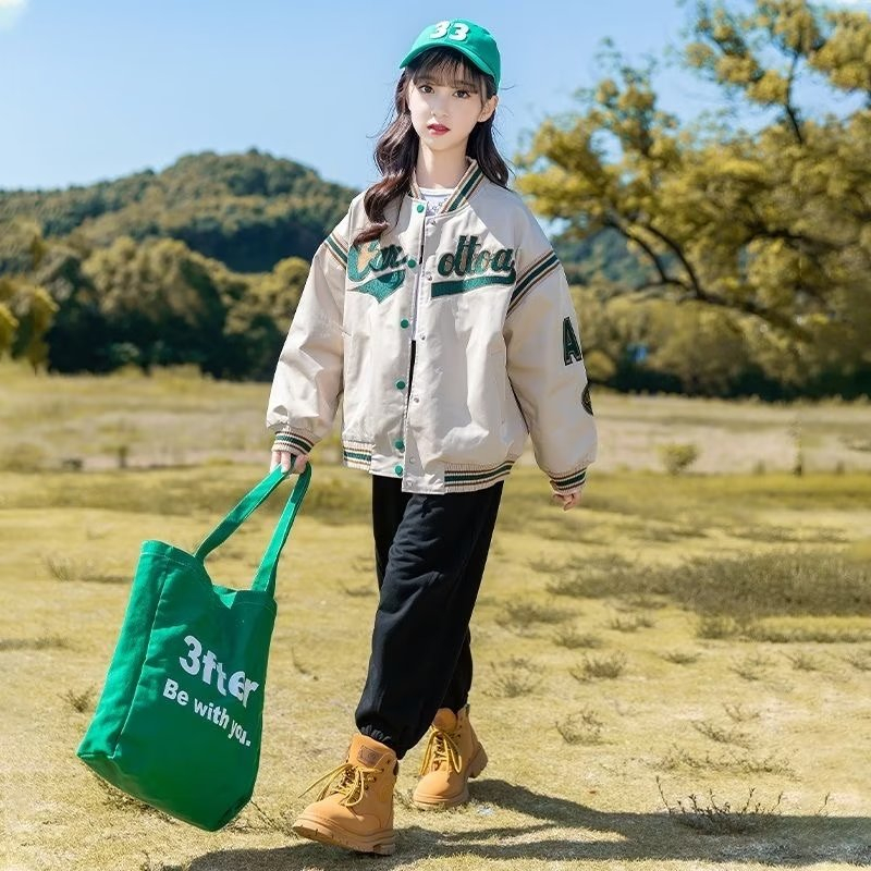 Áo Khoác Bóng Chày Dáng Rộng Thoải Mái Thời Trang Thu Đông Hàn Quốc Cho Bé Gái Size 120-160