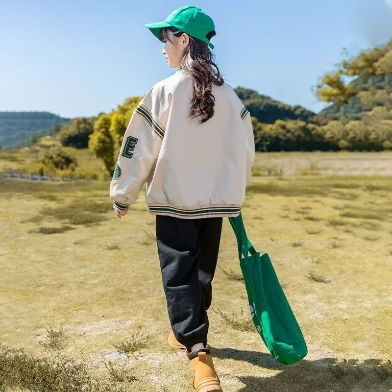 Áo Khoác Bóng Chày Dáng Rộng Thoải Mái Thời Trang Thu Đông Hàn Quốc Cho Bé Gái Size 120-160