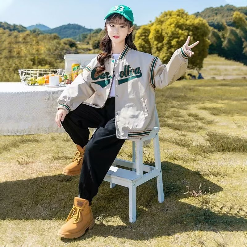 Áo Khoác Bóng Chày Dáng Rộng Thoải Mái Thời Trang Thu Đông Hàn Quốc Cho Bé Gái Size 120-160
