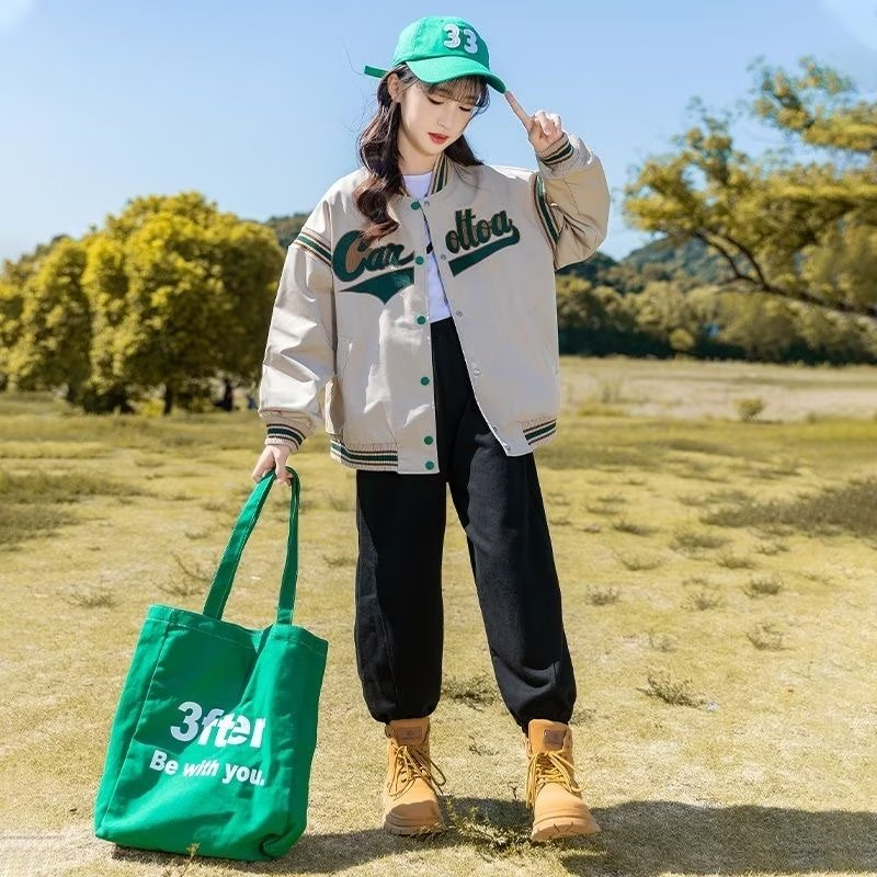 Áo Khoác Bóng Chày Dáng Rộng Thoải Mái Thời Trang Thu Đông Hàn Quốc Cho Bé Gái Size 120-160