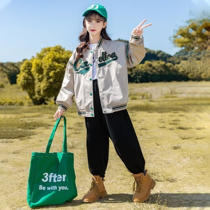 Áo Khoác Bóng Chày Dáng Rộng Thoải Mái Thời Trang Thu Đông Hàn Quốc Cho Bé Gái Size 120-160