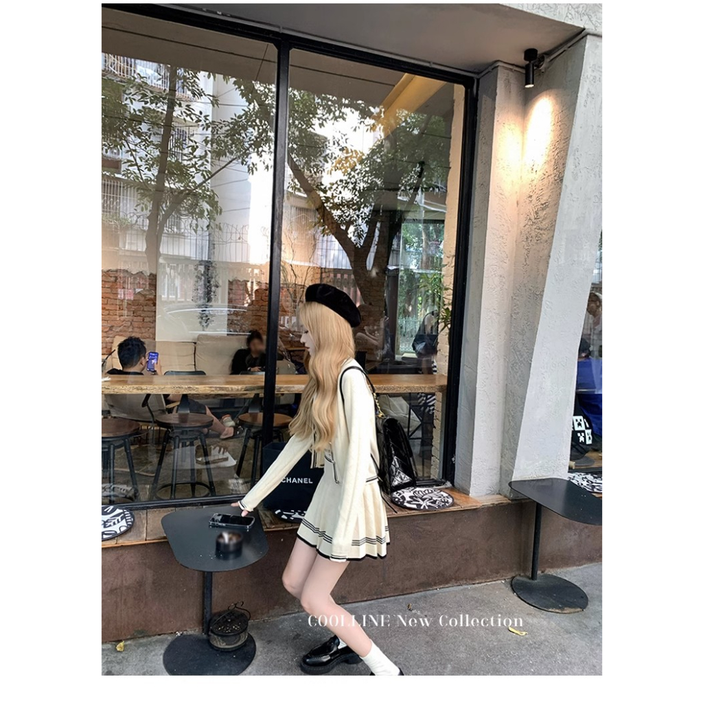 Bộ Áo Khoác Cardigan Dệt Kim + Đầm Xinh Xắn Theo Phong Cách Mùa Thu