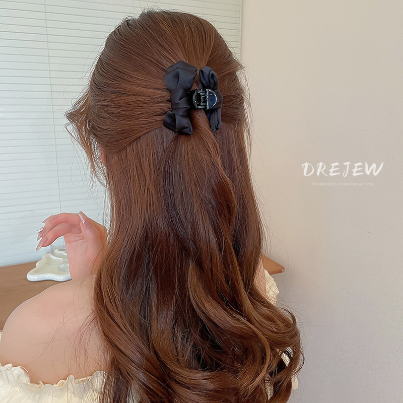 DREJEW Kẹp Tóc Nơ Nhỏ Bằng Acrylic Màu Đen Sang Trọng Cá Tính