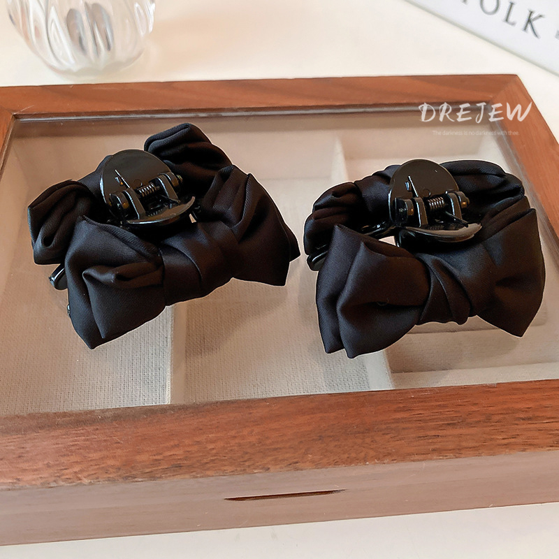 DREJEW Kẹp Tóc Nơ Nhỏ Bằng Acrylic Màu Đen Sang Trọng Cá Tính