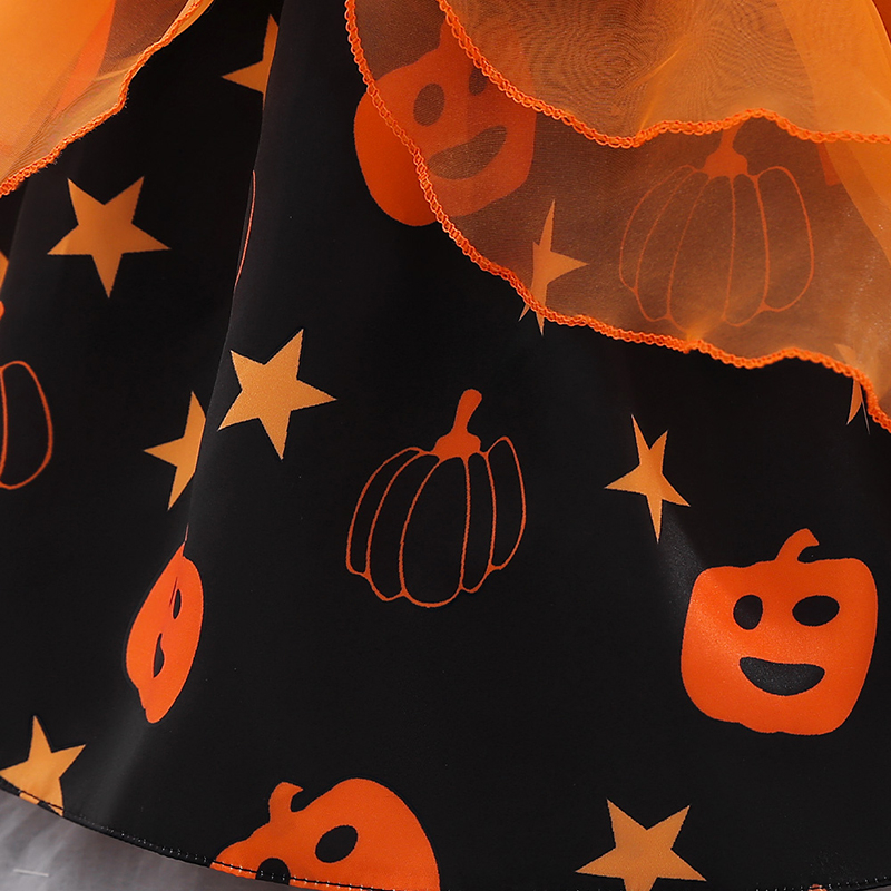 Đầm Công Chúa Họa Tiết Trái Bí Ngô Halloween Cho Bé Gái AWS028