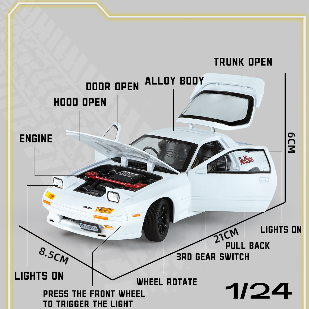 Mô Hình Xe Hơi Mazda RX7 Bằng Hợp Kim Có Đèn Và Âm Thanh Tỉ Lệ 1: 24