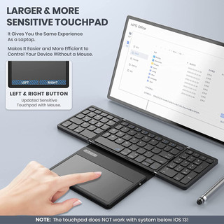Bàn phím có thể gập lại bluetooth với bàn di chuột bàn phím gấp có thể sạc lại với bàn di chuột lớn tri-folding bàn phím siêu mỏng