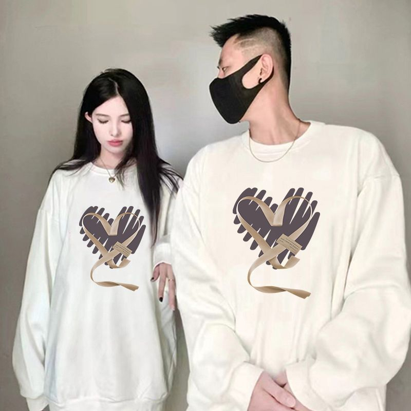 ihkke Áo Sweater 100% cotton Màu Trắng In Họa Tiết Trái Tim Thời Trang Hàn Quốc Cho Cặp Đôi